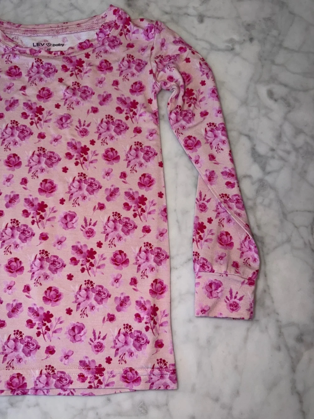 LEV BABY Girls' Pink Floral Long-Sleeve Pajama Set - Pink 3T